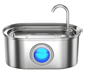 Rojeco Trinkbrunnen für Haustiere, 3,2 l, weiß / Edelstahl / Leiser Betrieb