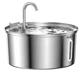 Rojeco Trinkbrunnen für Katzen und Hunde, 3,2 l / Trinkbrunnen für Tiere / Edelstahl / LED-Hintergrundbeleuchtung