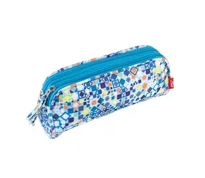 Easy Student Tasche, türkisblaue Würfel / Tasche / 2 Reißverschlüsse / 24 × 12 × 5 cm