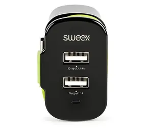 Sweex Ladegerät mit 3 Ausgängen, schwarz-grün / Ladegerät / 2x USB-A / USB-C / 3 A