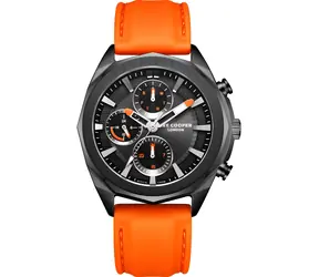 Lee Cooper LC07990.068, grau, oranges Armband / Herrenuhr / analog / Mineralglas