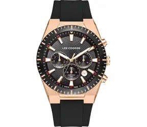 Lee Cooper LC08088.451 Roségold, schwarzes Armband / Herrenuhr / analog / Mineralglas