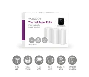 Nedis Thermopapierrolle Weiß / Thermopapierrolle / 56 mm / 6,5 m / 3 Stück