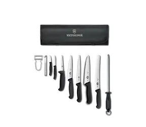 VICTORINOX Starter-Messerset mit Etui, schwarz / 10-teilig / Swiss Classic & Fibrox / Edelstahl