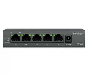 Synology PS500 / Switch / 5x GbE RJ-45 / 4X PoE+ / PoE-Budget 60 W / lüfterlos