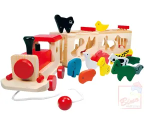 Bino Zug mit Zootre-Tieren / Stapelspielzeug / Holz / 66 x 11 x 10,5 cm