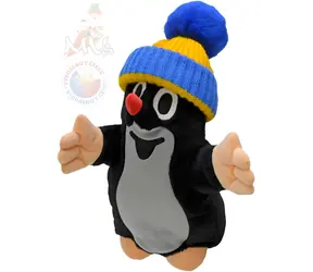 Mährisches Zentralbüro: Handpuppe Maulwurf mit blau-gelbem Hut / 28 cm / ab 3 Jahren