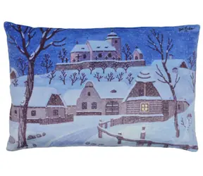 MORAVIAN CENTRAL OFFICE Kissen Josef Lada Stille Nacht / 45 x 30 cm / Mikrovelours