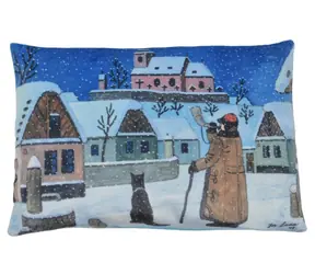 Mährisches Zentralkommunikationskissen Josef Lada Midnight / 45 x 30 cm / Mikrovelours