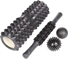Merco Massage-Set 4-in-1, schwarz / Massage-Set / Rolle 33 cm / Stab 40 cm / Kugeln 5 und 7 cm