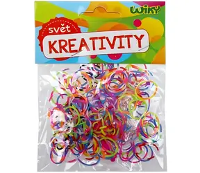WIKY Elastische Bänder zum Basteln von Armbändern, gestreift, Farbmix / Kreativset / 200 Stück + Haken