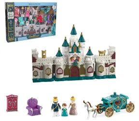 WIKY Prinzessinnenschloss mit Kutsche und Pferd / Faltbares Schloss / Licht und Sound / 3 Figuren mit Möbeln