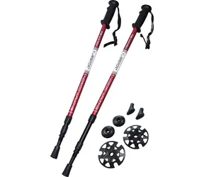 KUBIsport Trekkingstöcke, 3-teilig, rot / Trekkingstöcke / Stoßdämpfende Aufhängung / 65-135 cm / 1 Paar