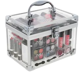 Zmile Cosmetics Acryl-Kosmetikkoffer, transparent, 42-teilig ~ Puder 3,2 g + Lipgloss 4 g + Rouge 6,4 g