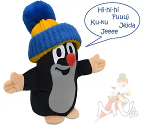 Mährische Zentralkommunikation Handpuppe Maulwurf sprechender blauer Hut / 25 cm / ab 3 Jahren