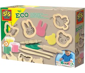 SES Creative Öko-Knete, glutenfrei / 3 x 90 g + Holzwerkzeuge / ab 3 Jahren