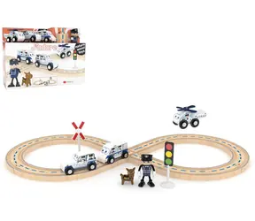 JADORE Polizeispielset mit Schienen / Holzeisenbahnschienen / 25 Teile / ab 3 Jahren