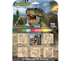 JIRI MODELS Stempel Dinosaurier / 5+1 Stück / Pop- UP -Wachssiegel, 7 Farben / Holzstempel und Stempelkissen