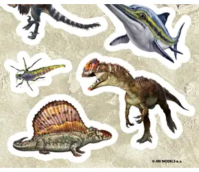 JIRI MODELS Aufkleber Dinosaurier / 3 Bögen / klassisch, Folie, Glitzer / 12,5 x 35 cm
