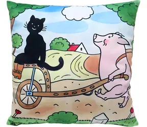 MORAVSKÁ ÚSTŘEDNA Kissen Katze Mikeš Schubkarre / 30 x 30 cm / Mikrovelours / ab Geburt