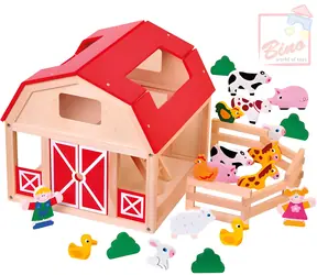 Bino Spielset Bauernhof mit Tieren / Holz / 2 Figuren und Zubehör / ab 3 Jahren