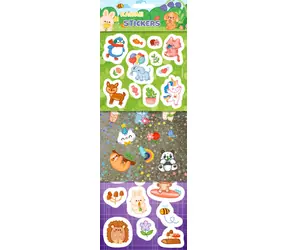 JIRI MODELS Kawaii-Sticker, niedliche Tiere / 3 Bögen / klassisch, Folie, Glitzer / 12,5 x 35 cm