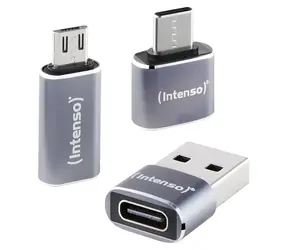 INTENSO Mix480 grau / USB-Adapterset / USB-C auf USB-A, USB-A auf USB-C, USB-C auf microUSB / USB 2.0