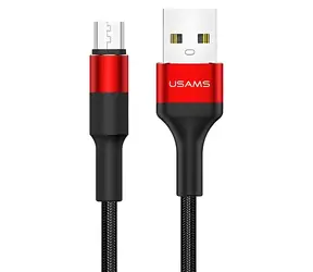 USAMS SJ224 U5 rot / Datenkabel / Micro-USB / Nylongeflecht / 1,2 m / 2 A