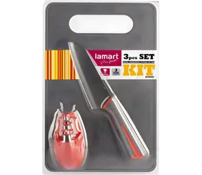 Lamart LT2099 / Messer-, Schärfer- und Schneidebrett-Set / Messer 23,5 cm / Schärfer 9 x 5 cm / Schneidebrett 29 x 19,5 cm