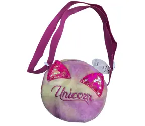 SPARKYS Runde Handtasche, PINK, Einhorn- und Paillettenohren / Verstellbarer Riemen / 17 x 40 x 5 cm