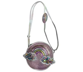 SPARKYS PINK Handtasche mit Regenbogen- und Glitzerwolken / Verstellbarer Riemen / Reißverschluss