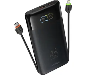 YENKEE YPB 2051 / Powerbank / 20000 mAh / PD 45W / USB-C / USB-A / integrierte USB-C- und Lightning-Kabel