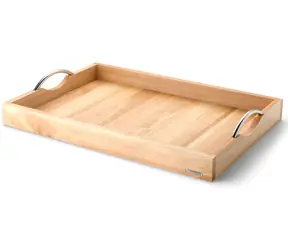 Continenta Tablett mit Metallgriffen / Tablett / Gummibaumholz / 53 x 36 x 5 cm