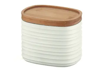 Guzzini TIERRA S weiß / Lebensmittelbehälter / Recycelter Kunststoff / Bambusdeckel / 12,3 x 9,4 x 11 cm