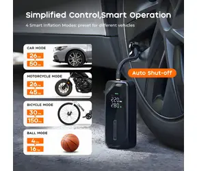 Flextail Evo Reifenpumpe 150 schwarz / Reifenpumpe / Druck 150 PSI / 4 Aufpumpmodi / Akku 4500 mAh