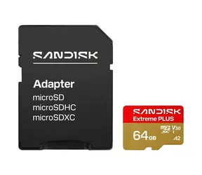 SanDisk Extreme PLUS microSDXC 64 GB + Adapter / Speicherkarte / UHS-I U3 / V30 / A2 / Klasse 10 / R200/W90 MB/s
