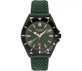 Lee Cooper LC07361.675, schwarz, grünes Zifferblatt / Herrenuhr / analog / Mineralglas