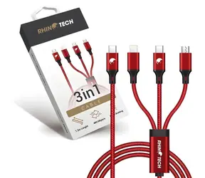 RhinoTech Lade- und Datenkabel 3-in-1 rot / Kabel / USB-C - Micro-USB, Lightning, USB-C / 40 W / 1,2 m