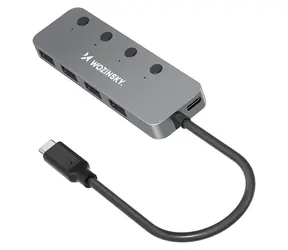 Wozinsky WHS080YSS grau / USB-Hub / 4-in-1 / USB-A 3.0 / Aluminium / Einzelschalter / 15 cm Kabel