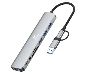 Wozinsky WAH-81 grau / USB-Hub / 8-in-1 / USB 3.0 / SD-Kartenleser / Audioausgang