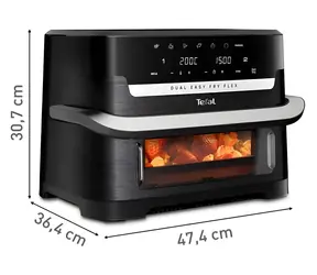 TEFAL Dual Easy Fry Flex EY9228, schwarz-Edelstahl / Heißluftfritteuse / 2700 W / 9 l / Touch-Bedienung