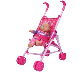 WIKY Puppenwagen mit Golfschlägern + Puppe (30 cm) / Faltbar / Kunststoff, Metall, Textil / 22,5 x 50 x 37 cm / ab 3 Jahren