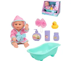 WIKY Babypuppe im Bademantel mit Badewanne / Badeset / 27 cm / Kunststoff, Textil