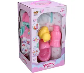 WIKY Babypuppe 30 cm / Trinkt, macht Pipi, macht Geräusche / Zubehör: Kleidung, Badeutensilien, Essen / Batterien enthalten