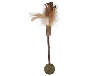 Magisches Katzenspielzeug - Natural Fun Stick mit Naturfedern und Bällen 18cm