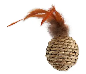 Magisches Katzenspielzeug - Seegrasball mit Federn 9cm