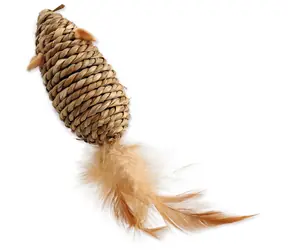 Magisches Katzenspielzeug - Seegrasmaus mit Federn 18cm