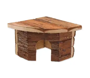 Kleintier-Eckhaus aus Holz mit Rinde 16cm