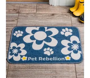 Pet Rebellion Dinner Mate Flowers Blue Bowl rug 40x60cm