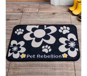 Pet Rebellion Dinner Mate Flowers Black Bowl rug 40x60cm